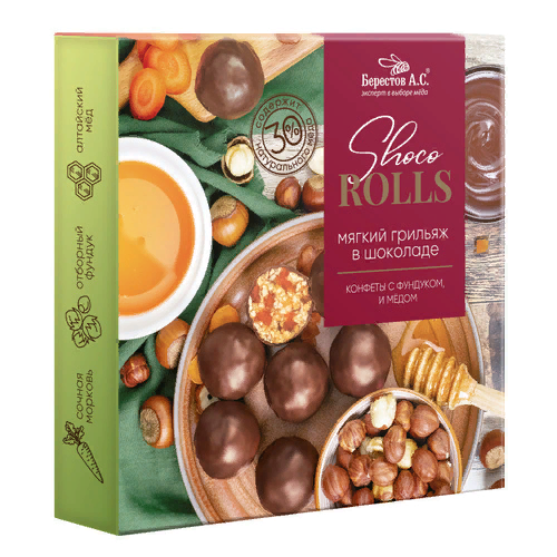  Берестов Shoco Rolls конфеты с фундуком, цукатами моркови  и медом 135г  в Новочебоксарске